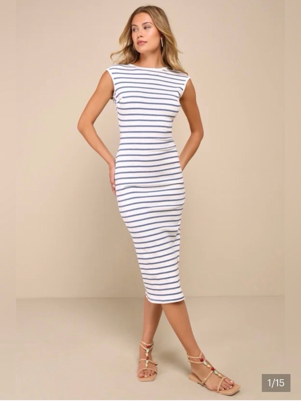 Lulus Striped Sleeveless Midi Dress - White & Navy